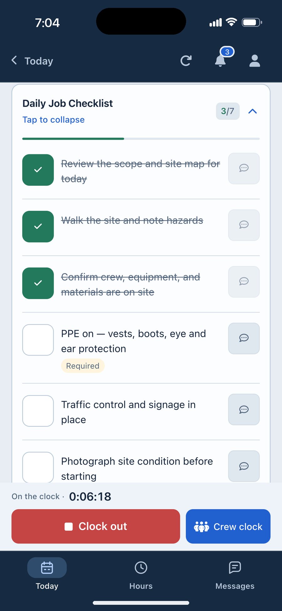 The TruTec crew app daily job checklist
