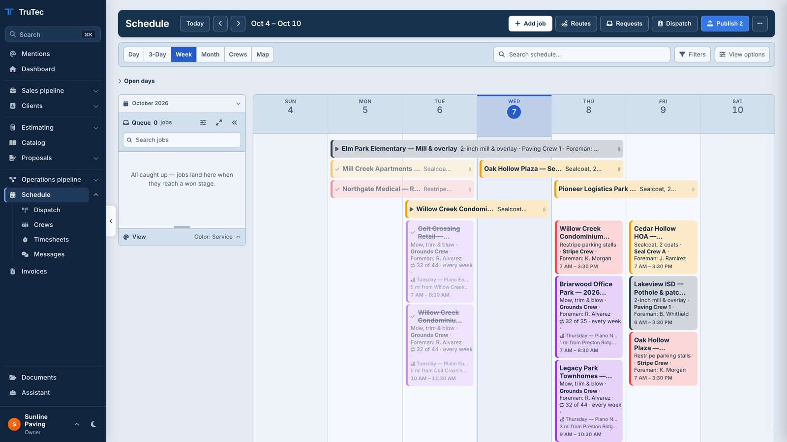 The TruTec schedule: a week of crews and jobs